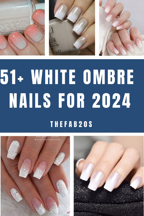 Looking for white ombre nails and white ombre nail designs?! We have SO many white ombre nail ideas whether square, almond, or stiletto, it doesn't matter! We got you covered Summer Nail Color Ideas, White Ombre Nails, Ambre Nails, French Fade Nails, Ombre Nail Colors, Ombre French Nails, Summer Nail Color, Ombre French Tips, Ombre Gel Nails