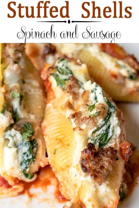 Stuffed Shells With Spinach, Sausage Stuffed Shells, Recipe Ricotta, Easy Stuffed Shells, Ricotta Spinach, Spinach Stuffed Shells, Stuffed Shells Ricotta, Sausage Spinach, Shells Recipe