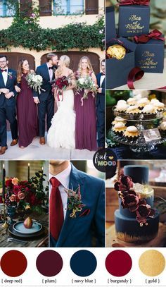 Plum, burgundy and navy blue wedding with gold accents for fall & winter wedding Pier Wedding, Wedding Burgundy, Wedding Colors Red, Rainbow Parties, Skirt Diy, 21 September, Winter Wedding Colors, Wedding Theme Colors, Anniversary Ideas