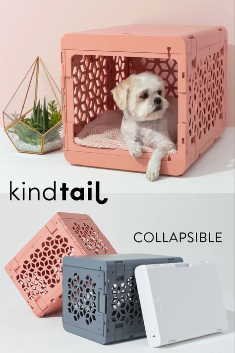 Modern pet crate that folds down to store flat Diy Puppy Crate, Travel Crates For Dogs, Cute Crates For Dogs, Pretty Dog Crate, Cute Dog Crate, Cat Crate Bed, Portable Dog Crate, Pet Crates, Collapsible Dog Crate