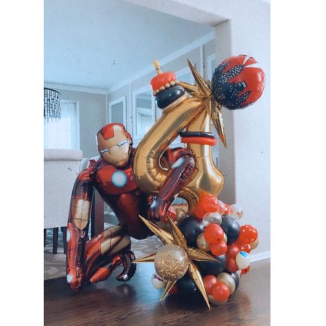 Iron Man Balloon Decoration, Avengers Balloon Bouquet, Avengers Balloons, Iron Man Birthday Party, Balloon Marquee, Beyblade Birthday, Iron Man Birthday, Balloons Bouquet, Superhero Invitations