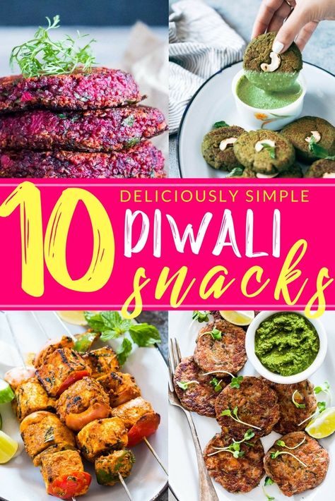 A collection of 10 #Diwali snack #recipes that are sure to light up your Diwali Party! These recipes are easy and most of them can be made ahead so that you can spend more time with your guests than in the kitchen. My Food Story blog Diwali Party Recipes, Diwali Party Appetizers, Desi Appetizers For Party, Indian Appetizers For Party Easy, Diwali Dinner Ideas, Diwali Appetizers Indian, Diwali Platters Ideas, Diwali Party Snacks, Diwali Party Food