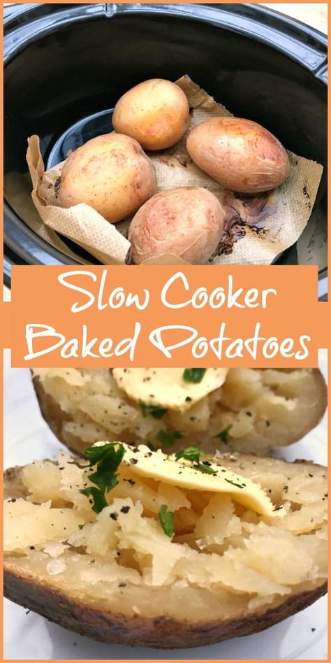 Slow Cooker Cake Recipes, Slow Cooker Baked Potatoes, Slow Cooker Recipes Family, Slow Cooker Cake, Crock Pot Baked Potatoes, Slow Cooker Baking, Potatoes Easy, Making Baked Potatoes, Slow Cooker Vegetarian