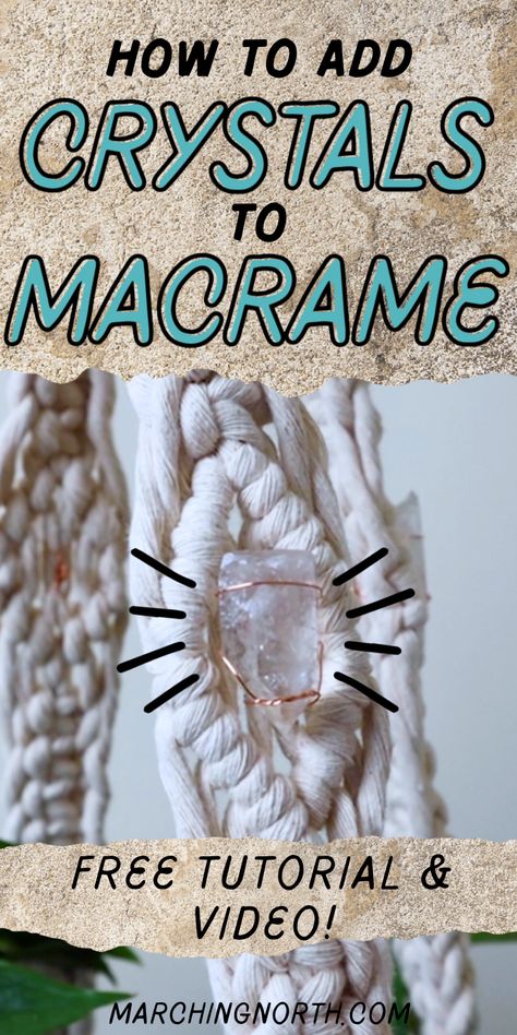 Macrame Rock Hanger, Macrame Chakra Wall Hanging Tutorial, Macrame With Rocks, Witchy Macrame Diy, Macrame Wall Hanging With Crystals, Macrame Scraps Project, Macrame With Crystals, Macrame Crystal Hanger, Witchy Macrame