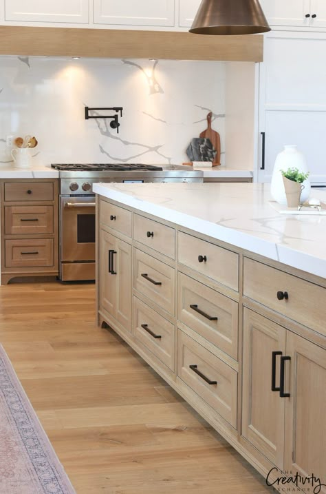 Modern Farmhouse Kitchen. Island Sink, Farmhouse Kitchen Remodel, White Kitchen Remodeling, Wood Island, Farmhouse Kitchen Design, Kitchen Remodel Before And After, New Kitchen Cabinets, Wood Kitchen Cabinets, Classic Kitchen