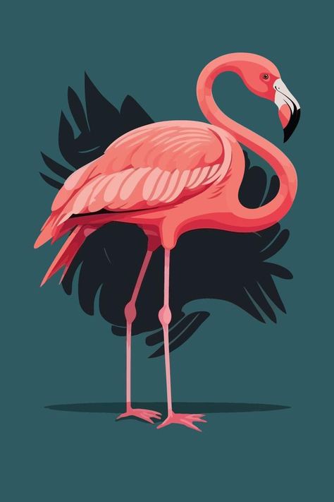 Pink flamingo on a dark background. Vector illustration of a flamingo. Flamingos Art Illustration, Dark Illustration, Flamingo Vector, Flamingo Graphic, Flamingo Illustration, Flamingo Wall Art, Flamingo Painting, Background Dark, Whimsical Wall Art