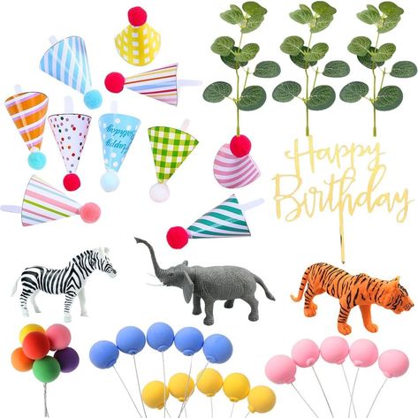 PRICES MAY VARY. Super Cute Design: Package includes larger Size animal: Elephants x1, Tigers x1, and Zebras x1, Gold happy birthday cake topper x1, Clay balloons x4,Simulated leaf x3 Well Made: The Cake Toppers Made with high-quality materials, Elephants, Tigers, and Zebras come to life, happy birthday cake toppers are perfect addition to your cake decorating supplies Easy to Use: Save time and effort with these safari animal cake toppers that are a Great alternative to hand sculpted fondant to Safari Jungle Cake, Jungle Safari Party Decorations, Animal Cake Toppers, Safari Party Decorations, Elephant Birthday Party, Animal Party Decorations, Animal Theme Birthday, Animal Birthday Cakes, Jungle Theme Birthday