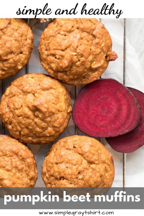 these pumpkin beet muffins are a great addition to your fall baking plan.  chock full of healthy ingredients you'll feel like the best parent in the world when you kids ask for seconds.  Beets, pumpkin puree, and old fashioned oats sneek their way into this easy one bowl muffin.  I bet you can't eat just one.  #fallbaking #holidaybaking #healthymuffin #pumpkinmuffin Beet Muffins, Best Pumpkin Muffins, Starbucks Pumpkin Bread, Old Fashioned Oats, Simple Baking, Simple Muffin Recipe, Simple Meals, Simple Breakfast, Hidden Veggies