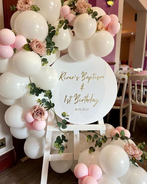 Baptismal And Birthday Theme, Centerpiece For 1st Birthday, Blessed One First Birthday, Daughters 1st Birthday Ideas, Baby Girl Baptism Centerpieces, Birthday And Baptismal Decoration, Baptism Theme Ideas Girl, Girls Christening Decorations, Baby Girl Christening Ideas