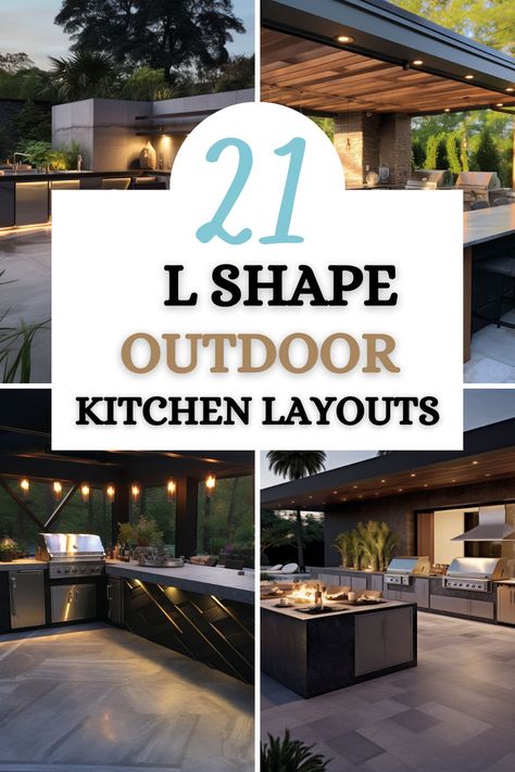 Inspire your outdoor kitchen project with our L-shaped design ideas and comprehensive FAQs. Learn how to seamlessly integrate dining and cooking areas into your backyard, creating a versatile space for gatherings and culinary adventures. Outdoor Kitchen Detached, Best Outdoor Kitchen Designs, Open Outdoor Kitchen Ideas, L Shaped Bbq Island Ideas, Outdoor Kitchen Open Shelving, Outdoor Corner Kitchen Ideas, L Shaped Alfresco, Outdoor Kitchen Connected To House, L Shaped Outdoor Kitchen Design