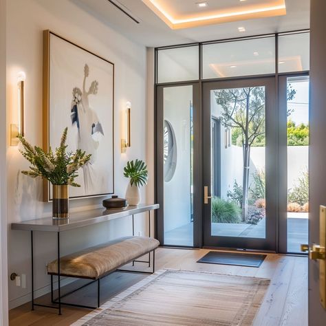 House Entrance Inside Entryway, Long Foyer Design, Dining Room Foyer Combo Entryway, Contemporary Entrance Hall, Small Foyer Ideas Entryway Modern Luxury, Small Foyer Ideas Entryway Modern, Small Vestibule Ideas, Hallways Ideas Entrance, Home Entrance Ideas Entryway Modern