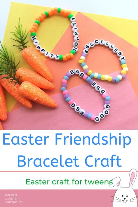 Easy Easter Ideas, Friendship Crafts, Creative Easter Baskets, Easter Craft Projects, Letter Bead Bracelets, Bead Stopper, Fun Easter Crafts, Bracelet Craft, Friend Crafts