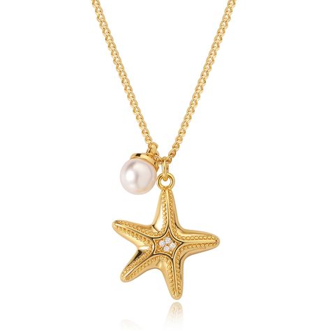 PRICES MAY VARY. Necklace Size: 18 "-19.5 " Adjustable Chain with Lobster Clasp Material: Our gold starfish necklace crafted in 18K gold plated, heat and pressure bonded to a high-quality brass core; being hypoallergenic, tarnish-resistant, and absolutely stunning Ocean Collection: These ocean necklace perfect for beach lovers and adventurers alike Applicable Occasions: Perfect for summer wear and unique seaworld Applicable Occasions adds to your charm About MEVECCO Jewelry: To create modern,min Dainty Jewelry Aesthetic, Ocean Collection, Spiral Shell, Fan Necklace, Ocean Necklace, Crazy Ideas, Beach Necklace, Layered Chain, Starfish Pendant