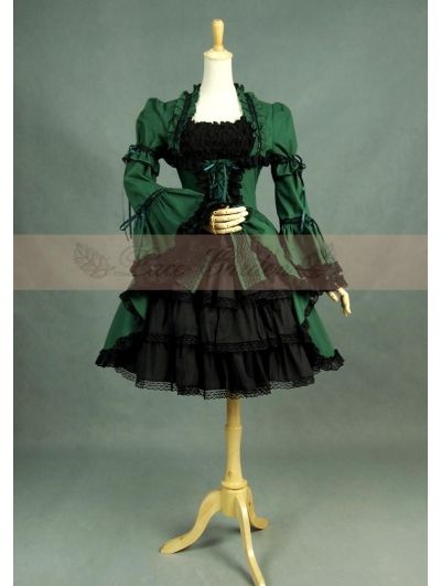 Green and Black Long Sleeves Gothic Lolita Dress Lace Gothic Dress, Gothic Palace, Black Gothic Dress, Black And Green Dress, Forest Green Dresses, Black Lace Shorts, Disney Princess Dresses, Usa Dresses, Gothic Dress