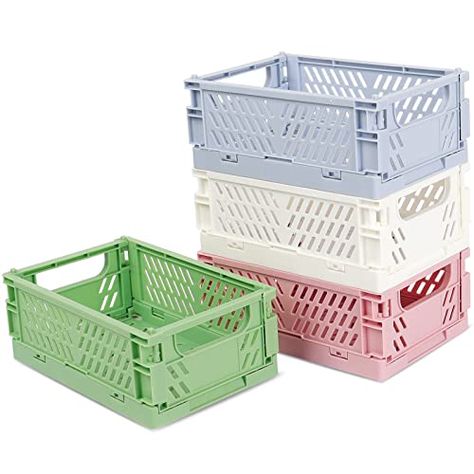 Mini Drawers For Desk, Stackable Drawer Organizers, Cute Organizers For Room, Cute Crates, Pastel Crates, Cute Drawers, Foldable Crates, Items For Room, Mini Drawer Organizer