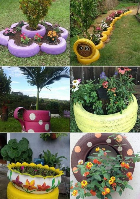 Tire Garden Ideas, Front Yards Diy, Tire Garden, Diy Yard, Garden Yard Ideas, Raised Beds, Garden Decoration, Gardening Ideas, Garden And Yard