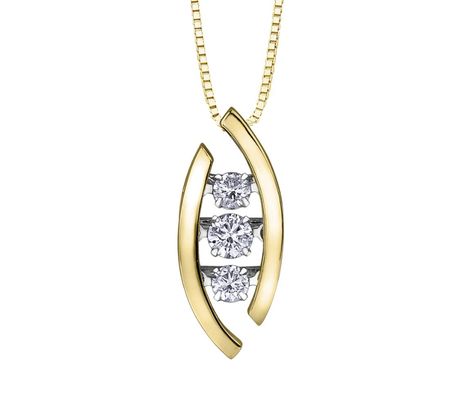 10K Yellow Gold 0.33CTW Dancing Diamond Pendant | Crescent Jewellers Dancing Diamond Pendant, Store Plan, Dancing Diamond, Perpetual Motion, Claw Prong, Diamond Charm, Diamond Pendant, Link Chain, Round Brilliant