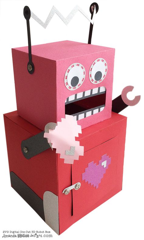 Robot Box, Valentines Robots, Valentine Boxes For School, 3d Robot, Kids Valentine Boxes, Art Homework, Robot Craft, Valentine Card Box, English Project