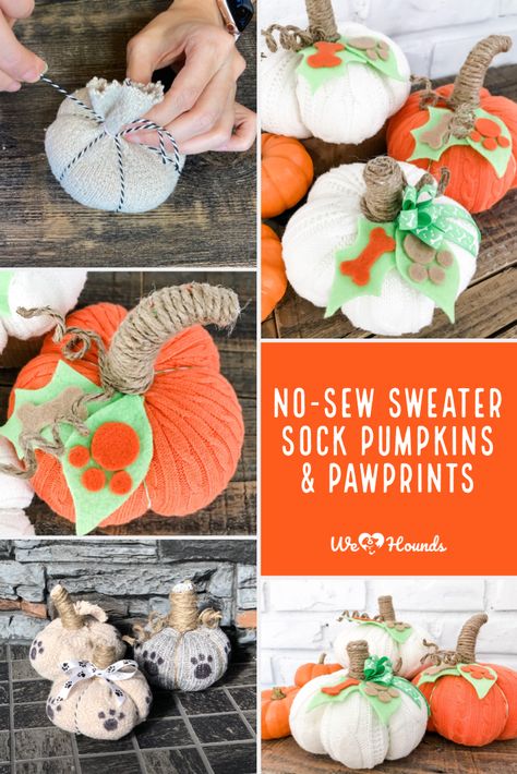 We had such a great time making these Sweater Sock Pumpkins & Pawprints. They're the perfect way to dress up your home with some adorable autumn decor!🍁🐾 Interested in making your own? Check out the step-by-step instructions https://wehearthounds.com/sweater-sock-pumpkins #falldecor #sockpumpkin #sweaterpumpkin #pumpkindecor #falldecorideas #farmhousedecorideas #autumndecor No Sew Sock Pumpkins, Diy Sock Pumpkins, Sock Pumpkins Diy No Sew, Sock Pumpkins Diy, Sock Pumpkins, Cloth Pumpkins, Pumpkins Crafts, Pumpkin Socks, Diy Pumpkins Crafts