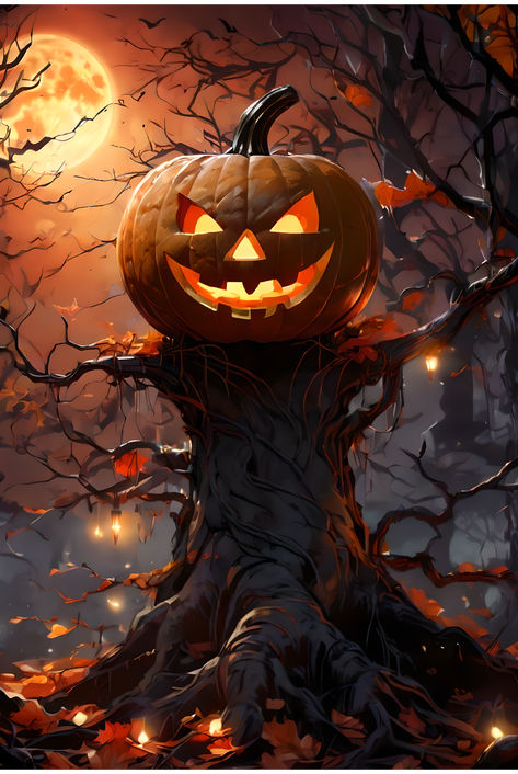 Carve out some Halloween spooks with this creepy jack-o-lantern perched on a spooky forest stump. Perfect for adding a touch of eerie fun. Spooky Forest, Haunted Forest, Jack O, Jack O Lantern, Lanterns, Forest, Carving, Halloween