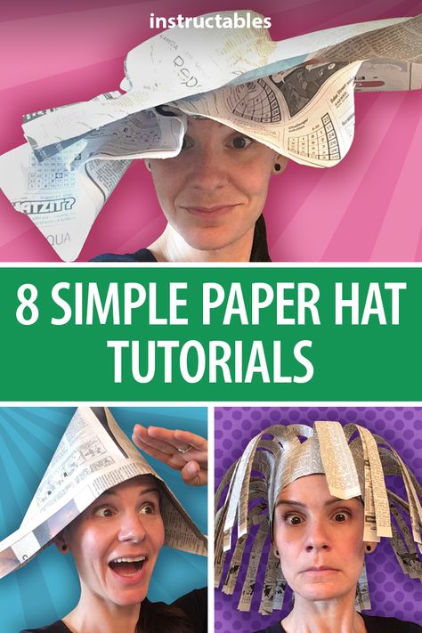 Here are 8 simple designs for hats made out of newspapers! #Instructables #papercraft #kids #activity #Halloween Newspaper Hats Diy, Fun Hats Diy, Recycled Hats Kids Ideas, Creative Hats For Kids, Paper Hats Diy, Funny Hats Diy, Paper Hats For Kids, Paper Hat Template, Paper Hat Diy