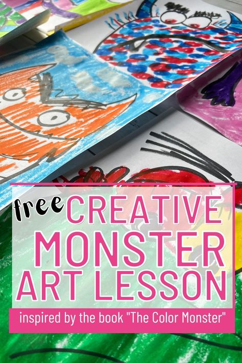 Color Books For Kindergarten, Kindergarten Art Projects Based On Books, The Color Monster Art Project, Scribble Monster Art Lesson, Color Monster Art Lesson, Color Monster Art Project, Monster Day At School, The Color Monster Craft, Sel Art Projects For Elementary