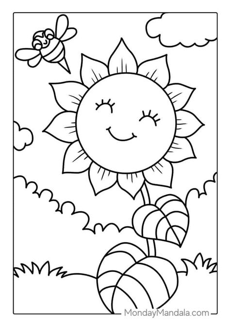 Spring Flower Coloring Pages Free Printable, Sunflower Colouring Pages, Spring Coloring Pages For Toddlers, Spring Coloring Sheets Free Printables, Sunflower Coloring Pages Free Printable, Summer Coloring Sheets Free Printable, Preschool Coloring Sheets Free Printable, Colouring Pictures For Kids, Spring Coloring Pages Free Printable