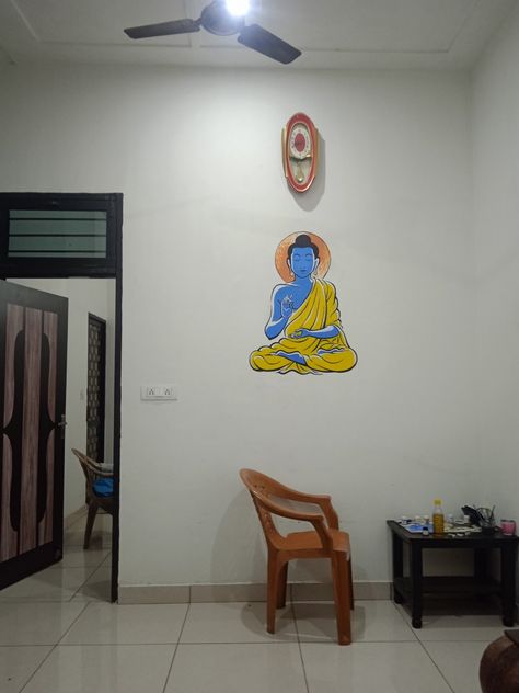 Painting of Lord Buddha on wall using Acrylic paints. Buddha On Wall, Painting Frames On Wall, Painting In Wall, Buddha Wall Painting, Lord Buddha, Buddha Painting, Using Acrylic Paint, Drawings Simple, Art Drawings Simple