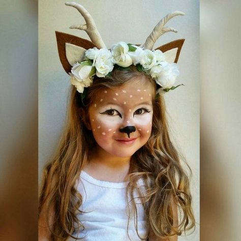 Fawn Halloween costume makeup idea Best Toddler Costumes, Unique Toddler Halloween Costumes, Deer Halloween Costumes, Carnaval Make-up, Make Up Diy, Makeup Zombie, Deer Makeup, Deer Costume, Halloween Princess