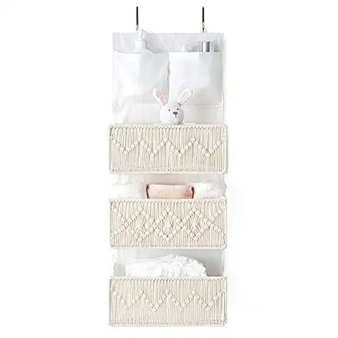 macrame over the door storage bins Small Space Clothing Storage, Hanging Bras, Bathroom Pantry, Bedroom Closet Doors, Baby Nursery Storage, Nursery Bathroom, Baby Clothes Storage, Over The Door Organizer, Baby Storage