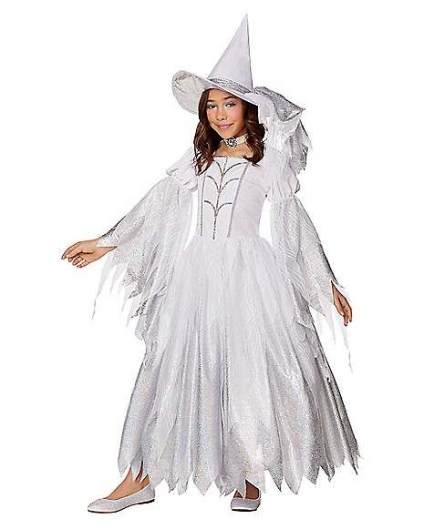 Kids Wintery Witch Costume - Spirithalloween.com Scary Girl Costumes, Sorcerer Outfit, Scary Girl Halloween Costumes, White Witch Costume, Creepy Doll Costume, Zombie Costume Kids, Kids Witch Costume, Zombie Bride, Witch Cosplay