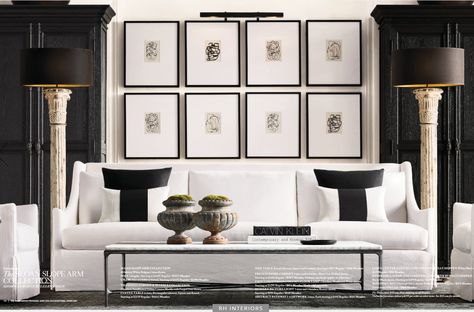 Restoration Hardware Wall Art, Rh Wall Art, Rh Living Room, Restoration Hardware Art, Restoration Hardware Living Room, Restoration Hardware Inspired, Black And White Decor, Large Frames, White Decor