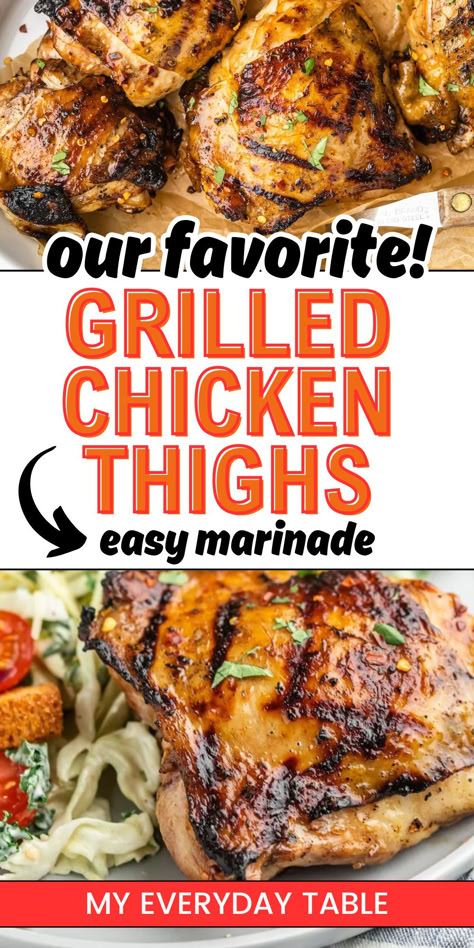 grilled chicken thighs Chicken Thigh Recipes Bbq Grill, Chicken Thighs On Bbq, Chicken Thigh Grill Recipe, Chicken Thigh Marinade For The Grill, Bbq Chicken Thighs Grilled, Easy Chicken Thigh Marinade, Chicken Thigh Grill, Grilled Chicken Thigh Marinade, Summer Chicken Thigh Recipes