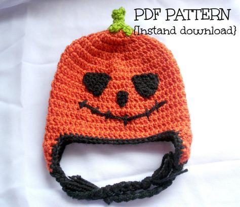 Crochet hat pattern Instant Download crochet by Thehobbyhopper, $4.00 Crochet Halloween Hat, Pumpkin Hat Pattern, Crochet Pumpkin Hat, Hat Pattern Crochet, Crochet Pour Halloween, Crochet Baby Blanket Beginner, Crochet Bat, Beanie Hat Pattern, Halloween Hat