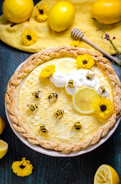 Well I'll bee damned. I've gotta tell you,  I said "this probably isn't going to turn out" to myself at least 17 times as I made this pie. But much to my surprise, the bees wound up looking like bees, the honeycomb pattern looked like honeycomb, the filling set to an awesome consistency, and the Honey...Read More » Lemon Chiffon Pie, Whipped Shortbread, Chiffon Pie, Easter Pie, Chocolate Covered Raisins, Unique Pies, Aesthetic Health, Tattoo Health, Lemon Dessert Recipes