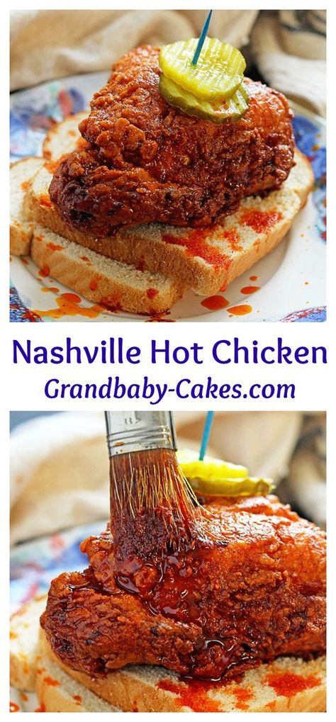 Nashville Hot Chicken Recipe, Hot Chicken Recipe, Nashville Chicken, Hot Chicken Sandwiches, Grandbaby Cakes, Nashville Hot Chicken, Nashville Hot, Crispy Fried Chicken, Buffalo Chicken Dip