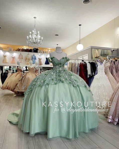 Sage Quince, Sage Green Quince, Sage Green Quinceanera Dresses, Sage Green Quinceanera, Quinceanera Dresses Charro, Sage Gown, Green Quince Dress, Ball Gowns For Women, Green Quinceanera Theme