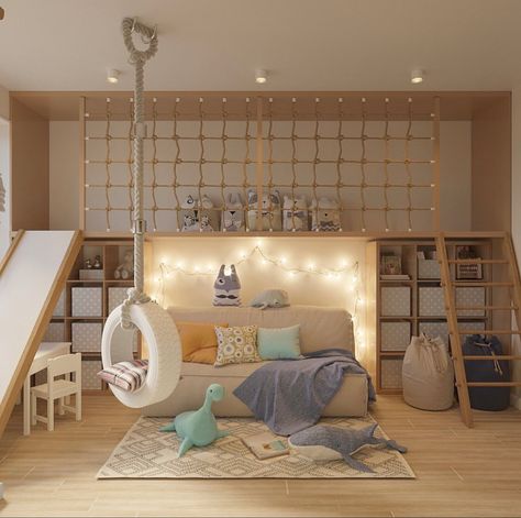 Gathre Arc Playset, Indoor Treehouse Playroom, Fun Boys Bedroom Ideas, Cool Playroom Ideas, Unique Kids Bedrooms, Dream Playroom, Modern Childrens Room, Indoor Playroom, Cool Kids Rooms