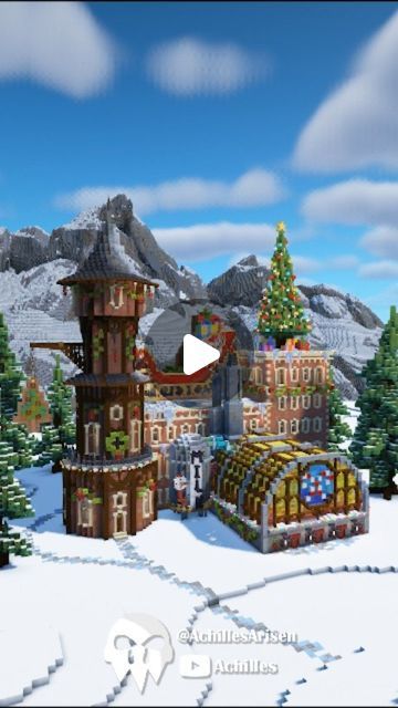 Achilles on Instagram: "Santa's Workshop 🎄🎁🎅❄  Merry Christmas and Happy Holidays!  #minecraft #minecraftchristmas #minecraftbuild #minecraftfantasy #minecrafthouse #minecraftinterior #minecraftdesign" Santas Grotto Minecraft, Minecraft Santas Workshop, Minecraft Santa Workshop, Minecraft Christmas Village, Minecraft Christmas Decorations, Minecraft Winter Builds, Minecraft Workshop, Minecraft Cottagecore, Santa Claus House