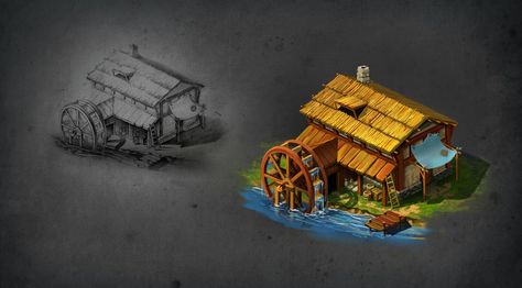 Isometric Mill by 2dsight on DeviantArt Be Interesting, Illumination Art, Building Concept, Isometric Art, Water Mill, Water Wheel, Casual Game, Link Building, Environment Concept Art