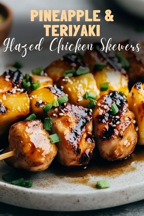 Grill up pineapple & teriyaki glazed chicken skewers, bringing sweet and savory island flavors to your plate. #TeriyakiChicken #GrilledSkewers Pineapple Appetizers, Teriyaki Skewers, Teriyaki Pineapple Chicken, Pineapple Teriyaki, Teriyaki Chicken Skewers, Chicken On A Stick, Teriyaki Glaze, Chicken Teriyaki Recipe, Pineapple Chunks