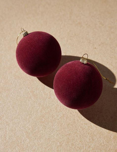 Velvet Ball Ornaments (Set of 2) | Lulu and Georgia Velvet Ornaments, Moody Christmas, Disc Interiors, Cody Foster, Outdoor Dinnerware, Neutral Christmas, Minimal Christmas, Bauble Ornaments, Christmas Themes Decorations