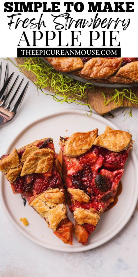 This strawberry apple pie combines the flavors of spring and fall. Ripe, juicy strawberries and tart apples baked inside the best flaky pie crust. Best Flaky Pie Crust, Strawberry Apple Pie, Green Apple Pie, Apple Dessert Recipes Easy, Fruit Pie Recipe, Best Apple Recipes, Strawberry Pie Recipe, Apple Desserts Easy, Strawberry Pie Filling