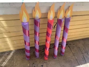 Giant Yard Birthday Candles — CraftBits.com Pool Noodle Birthday Candles, Giant Candle, Pool Noodle Candles, Diy Birthday Sign, Office Birthday Decorations, Outdoor Birthday Decorations, Birthday Candles Diy, Christmas Gnome Wreath, Giant Candles