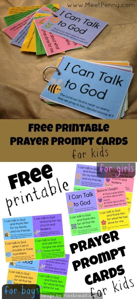 I Can Talk to God - Free printable prayer prompt cards for boys and girls - As we are spending the month improving the spiritual health of our family, we have tried to be more intentional during our evening prayer and song before bed. Prayer Crafts, Prayer Stations, Talk To God, Printable Prayers, Preschool Bible, Children Health, Bible Study For Kids, Sunday School Activities, Prayers For Children