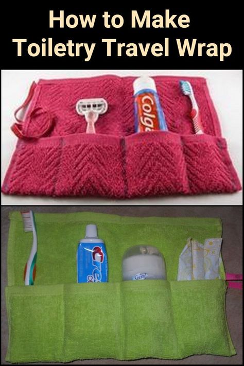 If you’re always traveling, this DIY toiletry travel wrap is for you. Say goodbye to damp razors and toothbrushes! Travel Toothbrush Holder Diy, Travel Utensil Holder Diy, Sewing Projects For Travel, Diy Travel Kits, Diy Travel Makeup, Makeup Kit Bag, Diy Toothbrush, Baby Sewing Tutorials, Enterprise Ideas