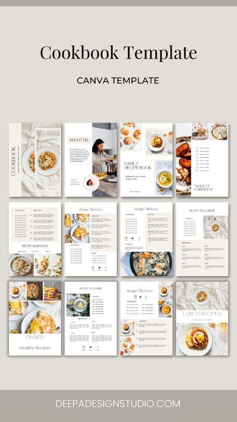 Cookbook template Canva Cook Book Ideas, Cookbook Design Template, Cookbook Design Layout, Ebook Design Layout, Own Recipe Book, Book Design Templates, Recipe Design, Recipe Book Covers, Ebook Template Design