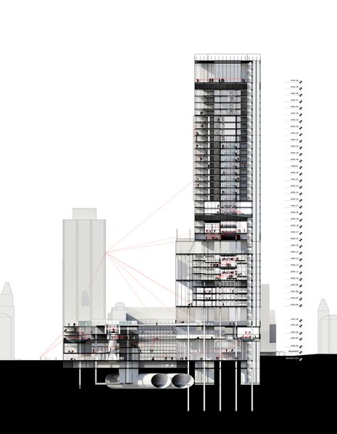 Tower Section 01 Tower Section, New Orleans Architecture, Stadium Architecture, Urban Design Graphics, Residential Building Design, Site Analysis, Architectural Floor Plans, Skyscraper Architecture, Architecture Collage