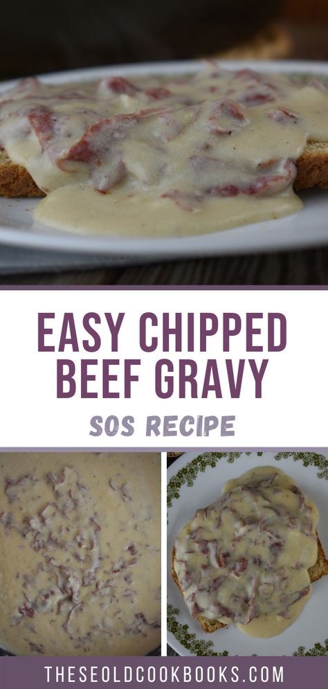 Easy Chipped Beef Gravy Recipe using Dried Beef and Served over Toast Corn Beef Gravy, Hormel Dried Beef Recipes, Corn Beef Gravy Recipe, Chip Beef Gravy Recipe, Dried Beef Gravy, Chipped Beef Gravy, Chip Beef Gravy, Cream Chipped Beef Recipe, Dried Beef Recipes