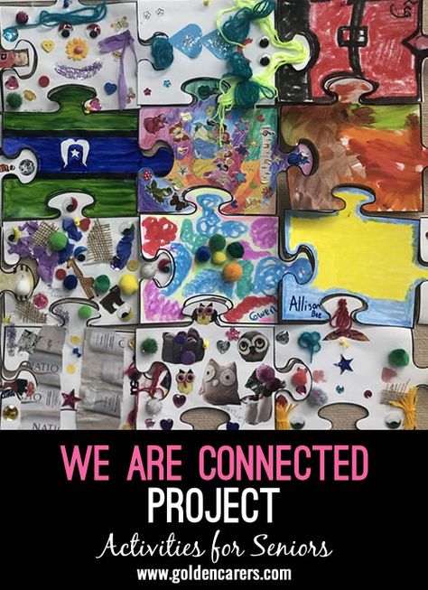 Collaborative Puzzle Art Project, We Are All Connected Art, Puzzle Art Project, Connected Art, Collaborative Art Projects For Kids, Kindergarten Puzzles, Puzzle Piece Art, Activities For Seniors, Abstract Canvas Art Acrylics